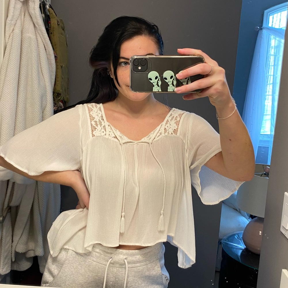 Cream lace detail crop top